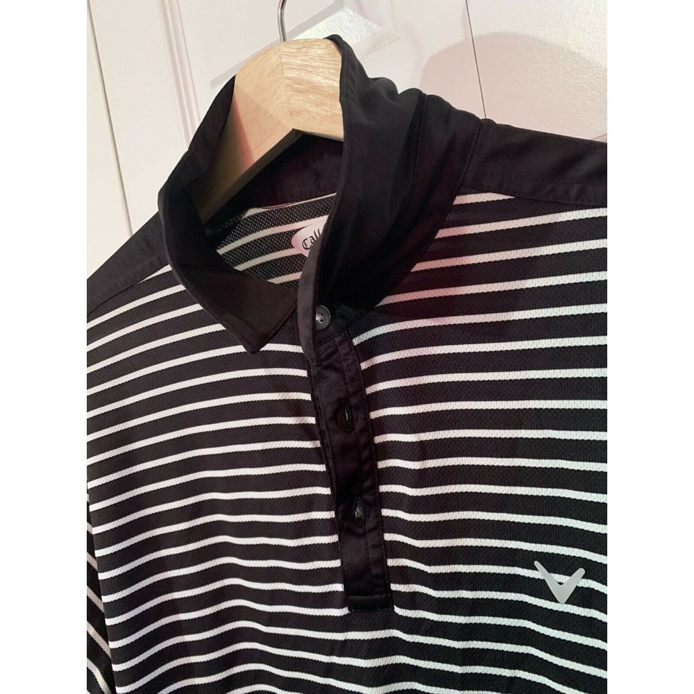 Callaway Golf Polo Shirt Men’s Sz L Black‎ Striped Callaway Logo